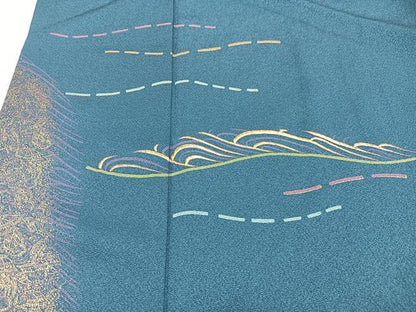 平和屋着物■森英恵・HANAE MORI　訪問着　刺繍　立波文　金彩　正絹　逸品　CABK9929xe