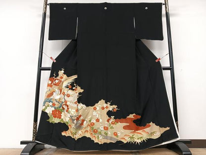 平和屋着物■豪華黒留袖　駒刺繍　花鳥文　金彩　正絹　逸品　CABK9936xe