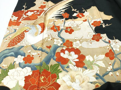 平和屋着物■豪華黒留袖　駒刺繍　花鳥文　金彩　正絹　逸品　CABK9936xe