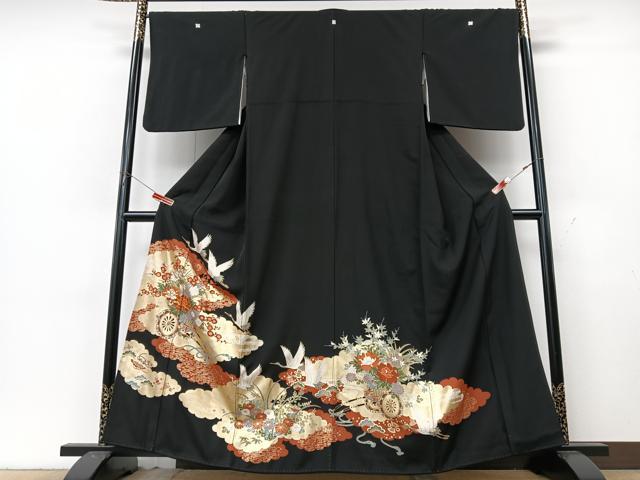 平和屋着物■豪華黒留袖　駒刺繍　飛鶴花車文　金彩　正絹　逸品　CABK9939xe