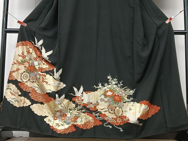 平和屋着物■豪華黒留袖　駒刺繍　飛鶴花車文　金彩　正絹　逸品　CABK9939xe