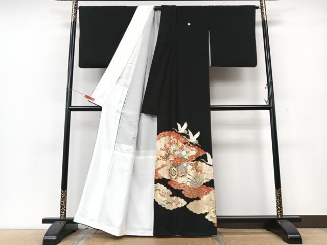 平和屋着物■豪華黒留袖　駒刺繍　飛鶴花車文　金彩　正絹　逸品　CABK9939xe