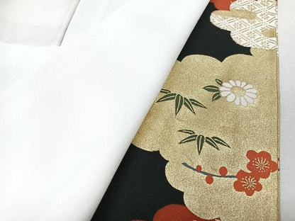 平和屋着物■豪華黒留袖　駒刺繍　飛鶴花車文　金彩　正絹　逸品　CABK9939xe