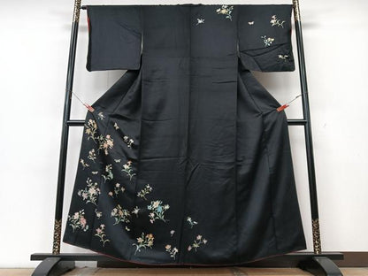 平和屋着物■訪問着　花蝶文　黒地　正絹　逸品　CABK9940xe