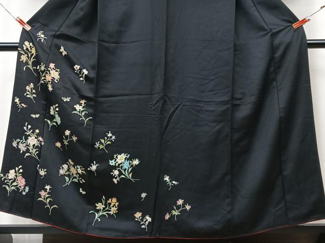 平和屋着物■訪問着　花蝶文　黒地　正絹　逸品　CABK9940xe