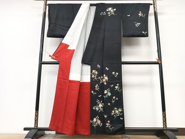平和屋着物■訪問着　花蝶文　黒地　正絹　逸品　CABK9940xe