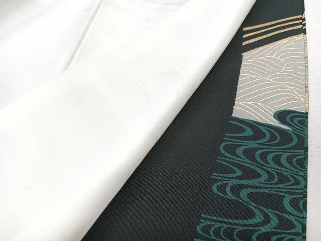 平和屋着物■豪華黒留袖　駒刺繍　手描き　流水地紙風景文　金彩　正絹　逸品　CABK9941xe