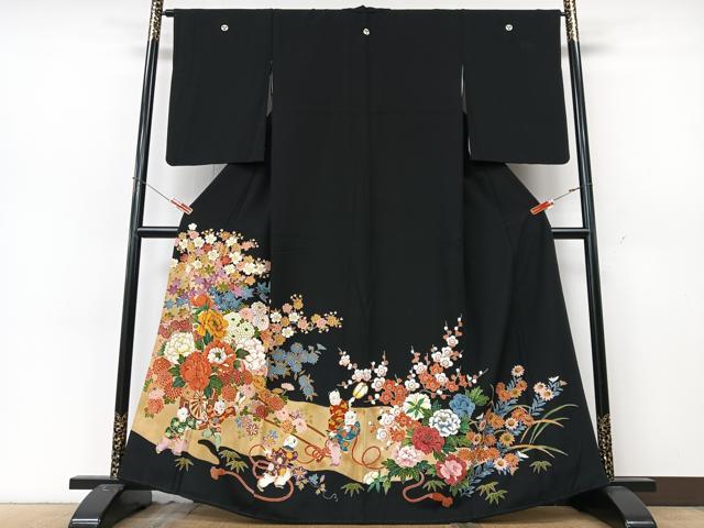 平和屋着物■豪華黒留袖　唐子花車文　金彩　正絹　逸品　CABK9946xe