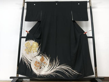 平和屋着物■豪華黒留袖　駒刺繍　獅子文　正絹　逸品　CABK9947xe
