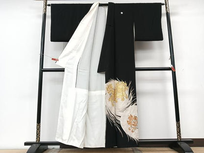 平和屋着物■豪華黒留袖　駒刺繍　獅子文　正絹　逸品　CABK9947xe