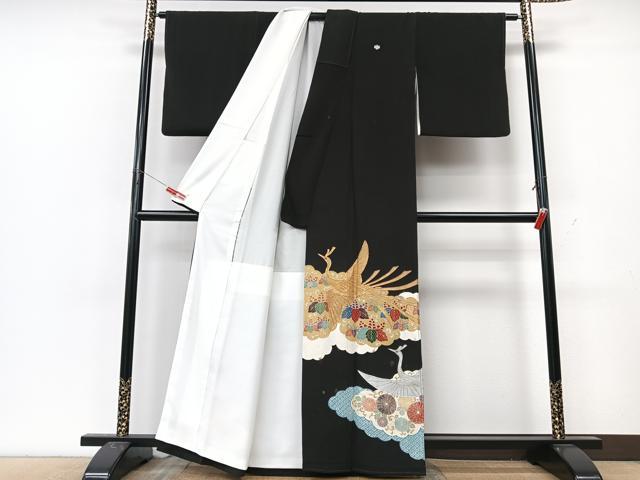 平和屋着物■豪華黒留袖　駒刺繍　雲取り鳳凰花文　金銀彩　正絹　逸品　CABK9948xe