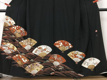 平和屋着物■豪華黒留袖　作家物　駒刺繍　扇面立波花文　金彩　正絹　逸品　CABK9952xe