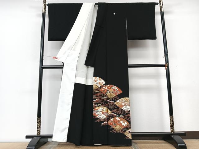 平和屋着物■豪華黒留袖　作家物　駒刺繍　扇面立波花文　金彩　正絹　逸品　CABK9952xe