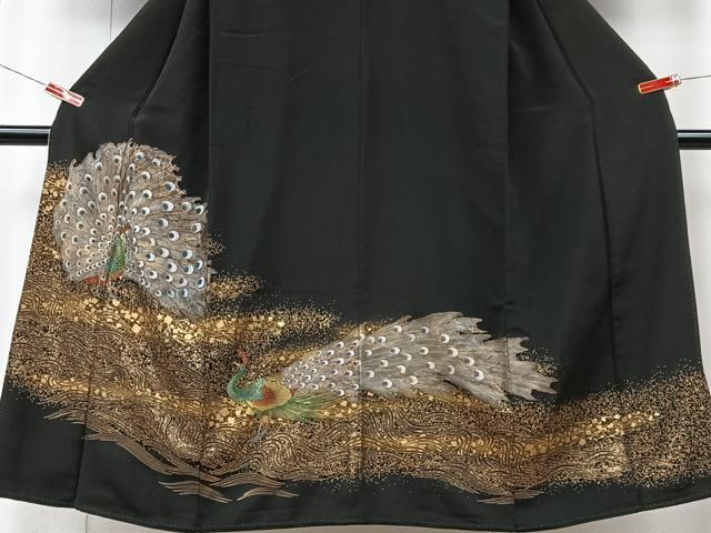 平和屋着物■豪華黒留袖　刺繍　孔雀文　金彩　正絹　逸品　CABK9953xe