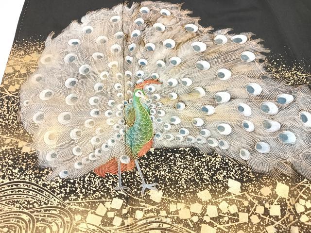 平和屋着物■豪華黒留袖　刺繍　孔雀文　金彩　正絹　逸品　CABK9953xe