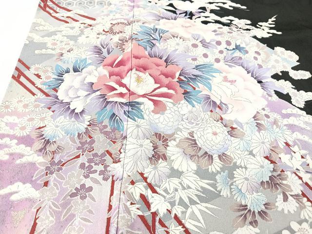 平和屋着物■豪華黒留袖　刺繍　草花文　金銀彩　正絹　逸品　CABK9954xe