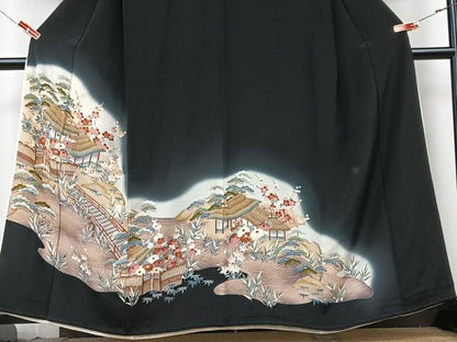 平和屋着物■豪華黒留袖　風景文　暈し染め　金彩　正絹　逸品　CABK9957xe