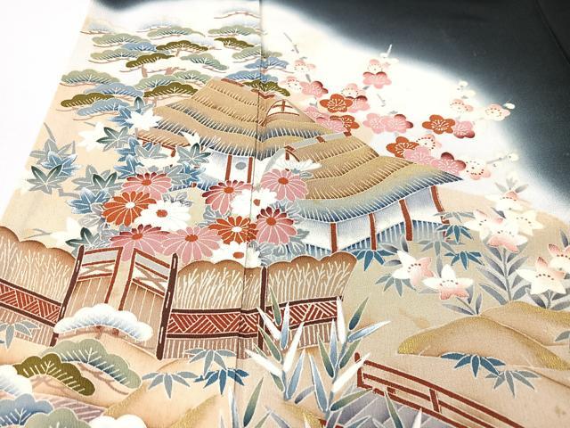平和屋着物■豪華黒留袖　風景文　暈し染め　金彩　正絹　逸品　CABK9957xe