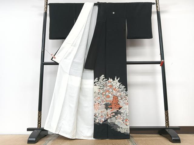 平和屋着物■豪華黒留袖　駒刺繍　花籠文　正絹　逸品　CABK9958xe