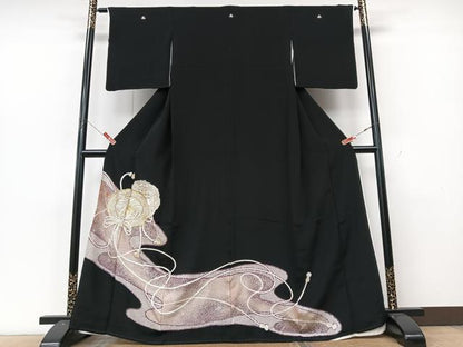 平和屋着物■豪華黒留袖　刺繍　鏡裏花文　金銀糸　正絹　逸品　CABK9960xe