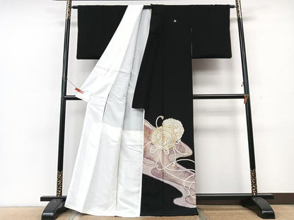 平和屋着物■豪華黒留袖　刺繍　鏡裏花文　金銀糸　正絹　逸品　CABK9960xe
