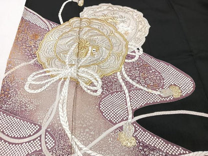 平和屋着物■豪華黒留袖　刺繍　鏡裏花文　金銀糸　正絹　逸品　CABK9960xe