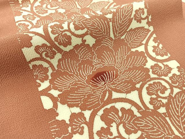 平和屋着物●全通柄　九寸名古屋帯　型染め　牡丹唐草間道　鬼しぼ縮緬　正絹　逸品　CABL0002vp