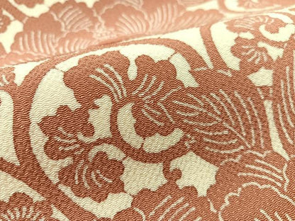 平和屋着物●全通柄　九寸名古屋帯　型染め　牡丹唐草間道　鬼しぼ縮緬　正絹　逸品　CABL0002vp