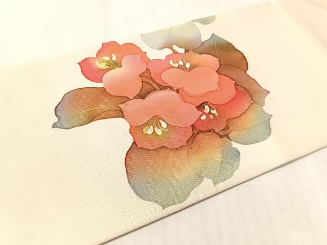 平和屋着物●九寸名古屋帯　作家物　ろうけつ染　草花文　正絹　逸品　CABL0003vp