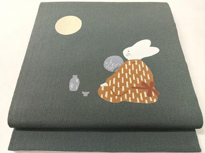 平和屋着物●九寸開き名古屋帯　兎の月見　鬼しぼ縮緬　正絹　逸品　CABL0004vp