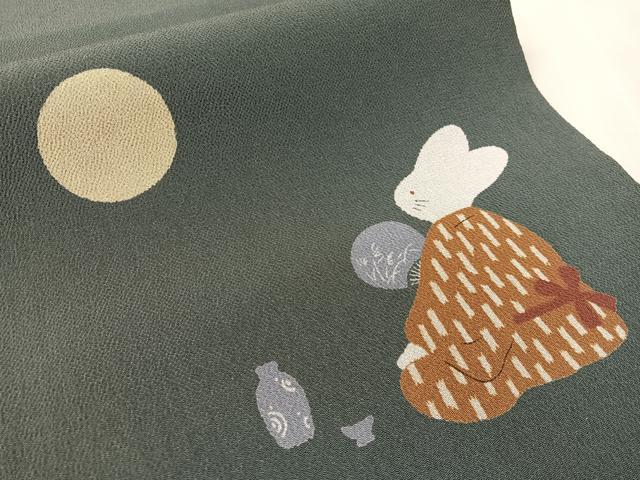 平和屋着物●九寸開き名古屋帯　兎の月見　鬼しぼ縮緬　正絹　逸品　CABL0004vp
