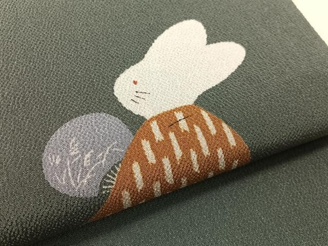 平和屋着物●九寸開き名古屋帯　兎の月見　鬼しぼ縮緬　正絹　逸品　CABL0004vp
