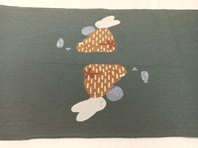 平和屋着物●九寸開き名古屋帯　兎の月見　鬼しぼ縮緬　正絹　逸品　CABL0004vp