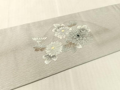 平和屋着物●九寸名古屋帯　作家物　螺鈿　菊花文　銀彩　正絹　逸品　CABL0008vp