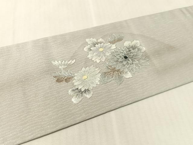 平和屋着物●九寸名古屋帯　作家物　螺鈿　菊花文　銀彩　正絹　逸品　CABL0008vp