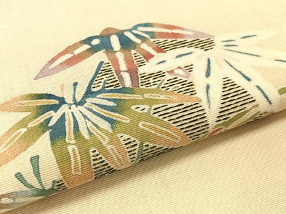 平和屋着物●九寸名古屋帯　紬地　刺繍　型染め　休み鳥笹文　銀通し地　正絹　逸品　CABL0010vp