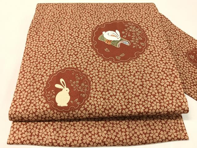 平和屋着物●九寸名古屋帯　駒刺繍　雪輪兎　金彩　正絹　逸品　CABL0013vp
