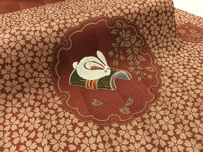 平和屋着物●九寸名古屋帯　駒刺繍　雪輪兎　金彩　正絹　逸品　CABL0013vp