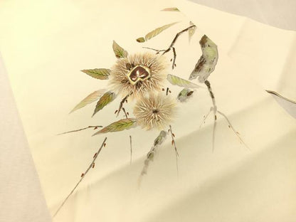 平和屋着物●塩瀬　九寸名古屋帯　手描き　栗　正絹　逸品　CABL0021vp