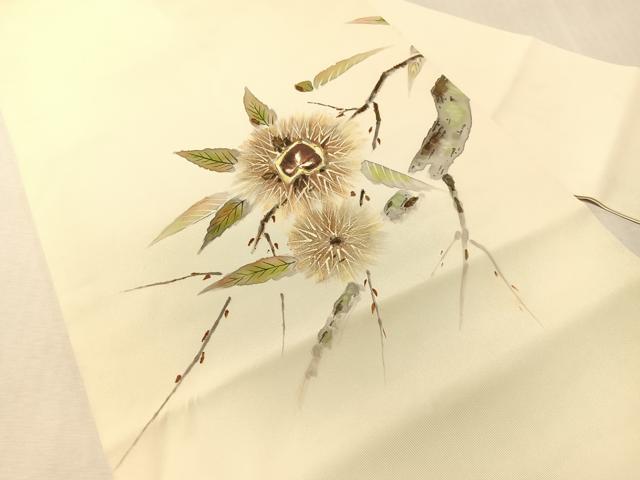 平和屋着物●塩瀬　九寸名古屋帯　手描き　栗　正絹　逸品　CABL0021vp