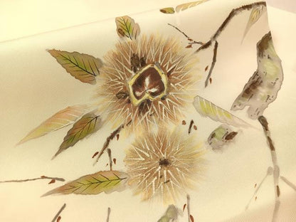 平和屋着物●塩瀬　九寸名古屋帯　手描き　栗　正絹　逸品　CABL0021vp