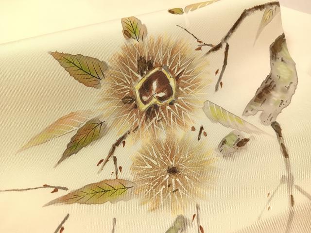 平和屋着物●塩瀬　九寸名古屋帯　手描き　栗　正絹　逸品　CABL0021vp