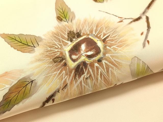 平和屋着物●塩瀬　九寸名古屋帯　手描き　栗　正絹　逸品　CABL0021vp