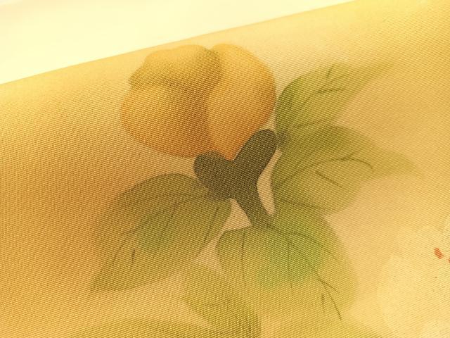 平和屋着物●塩瀬　九寸名古屋帯　作家物　手描き　枝花文　金彩　正絹　逸品　CABL0023vp
