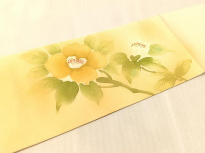 平和屋着物●塩瀬　九寸名古屋帯　作家物　手描き　枝花文　金彩　正絹　逸品　CABL0023vp