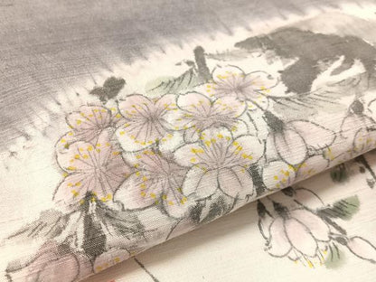 平和屋着物●九寸名古屋帯　作家物　手描き　紬地　絞り　枝垂れ桜　正絹　逸品　CABL0025vp