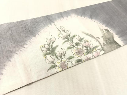 平和屋着物●九寸名古屋帯　作家物　手描き　紬地　絞り　枝垂れ桜　正絹　逸品　CABL0025vp