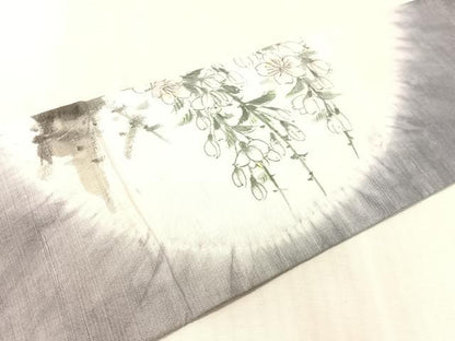 平和屋着物●九寸名古屋帯　作家物　手描き　紬地　絞り　枝垂れ桜　正絹　逸品　CABL0025vp