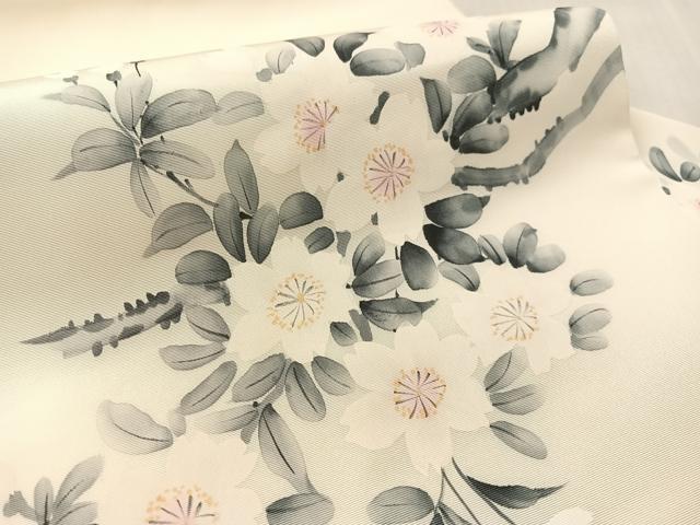 平和屋着物●塩瀬　九寸名古屋帯　作家物　手描き　草花文　正絹　逸品　未使用　CABL0029vp
