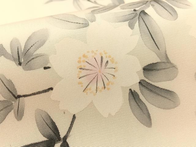 平和屋着物●塩瀬　九寸名古屋帯　作家物　手描き　草花文　正絹　逸品　未使用　CABL0029vp